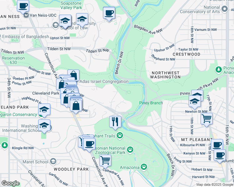 map of restaurants, bars, coffee shops, grocery stores, and more near 101 Independence Avenue Southeast in Washington