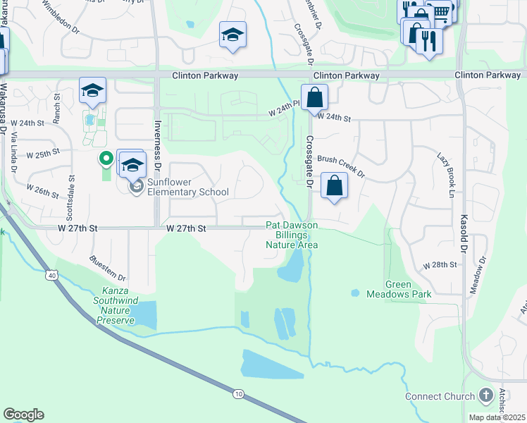 map of restaurants, bars, coffee shops, grocery stores, and more near 1130-1136 West 27th Street in Lawrence