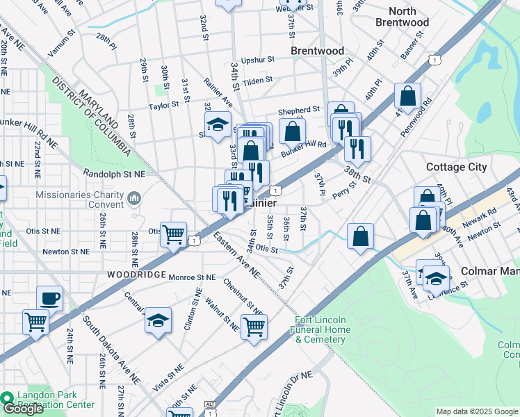 map of restaurants, bars, coffee shops, grocery stores, and more near 101 Independence Avenue Southeast in Washington