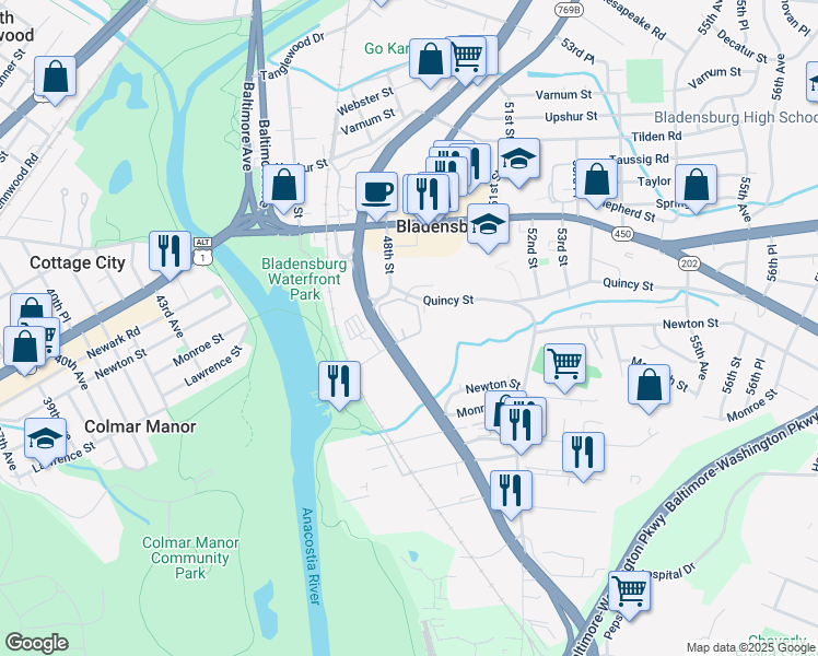 map of restaurants, bars, coffee shops, grocery stores, and more near 101 Independence Avenue Southeast in Washington