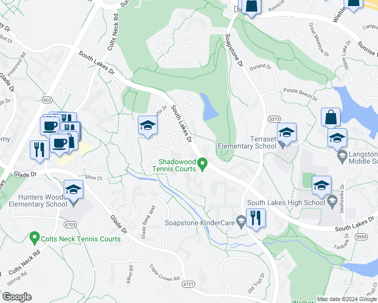 map of restaurants, bars, coffee shops, grocery stores, and more near 11737 Ledura Court in Reston