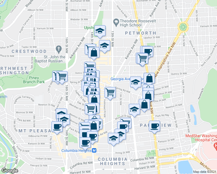 map of restaurants, bars, coffee shops, grocery stores, and more near 101 Independence Avenue Southeast in Washington