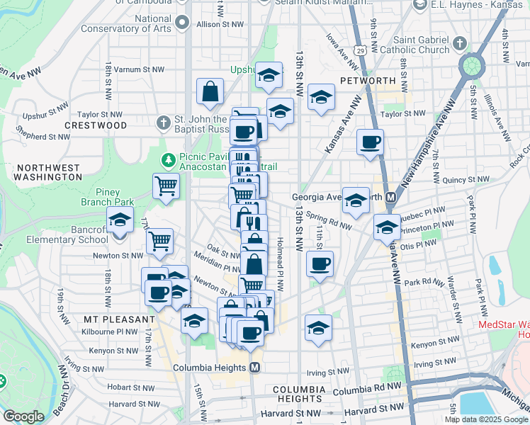 map of restaurants, bars, coffee shops, grocery stores, and more near 101 Independence Avenue Southeast in Washington