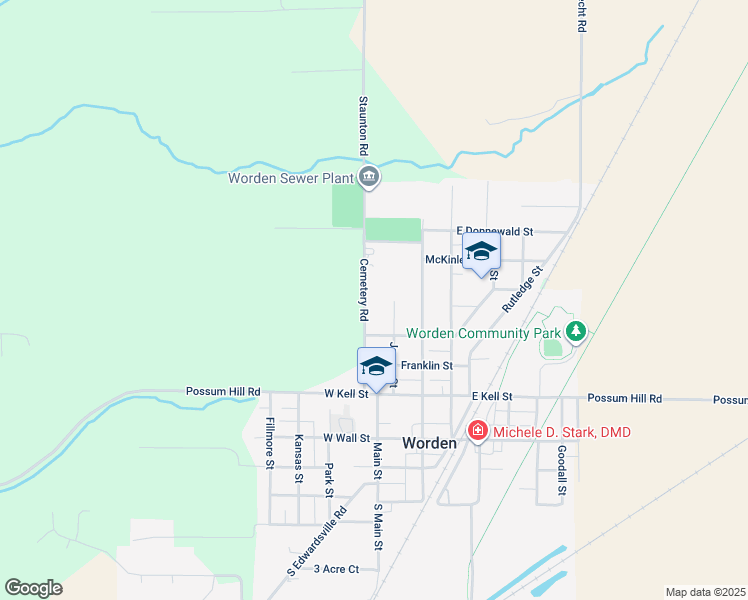 map of restaurants, bars, coffee shops, grocery stores, and more near 245 West Ahrens Street in Worden