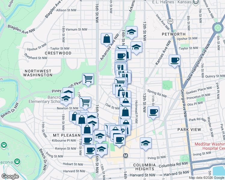 map of restaurants, bars, coffee shops, grocery stores, and more near 101 Independence Avenue Southeast in Washington