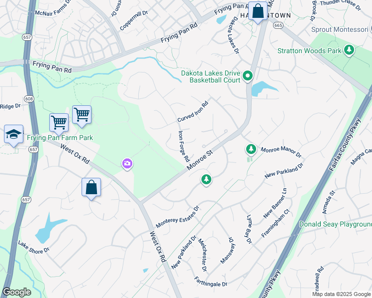 map of restaurants, bars, coffee shops, grocery stores, and more near 2623 Iron Forge Road in Herndon