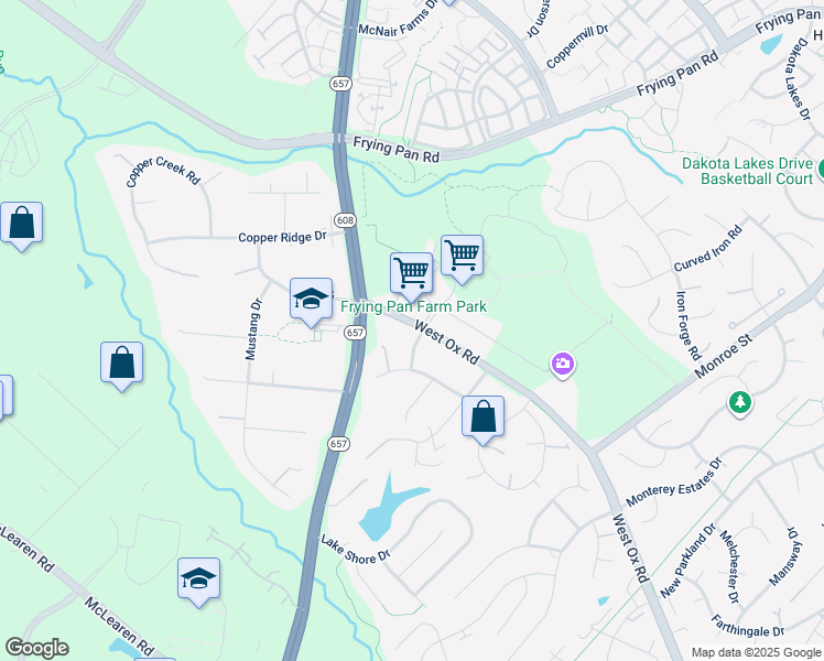 map of restaurants, bars, coffee shops, grocery stores, and more near 2700 Rogers Lane in Herndon
