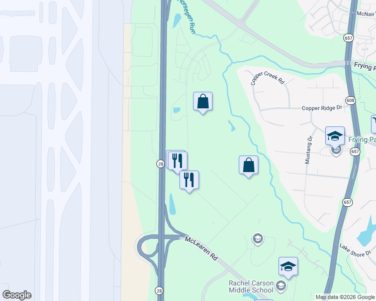map of restaurants, bars, coffee shops, grocery stores, and more near Park Center Road in Fairfax County