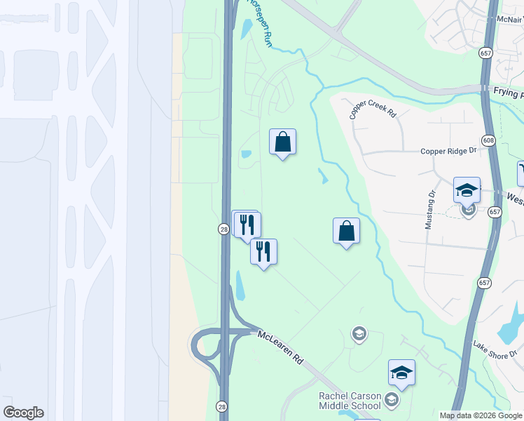 map of restaurants, bars, coffee shops, grocery stores, and more near Park Center Road in Fairfax County