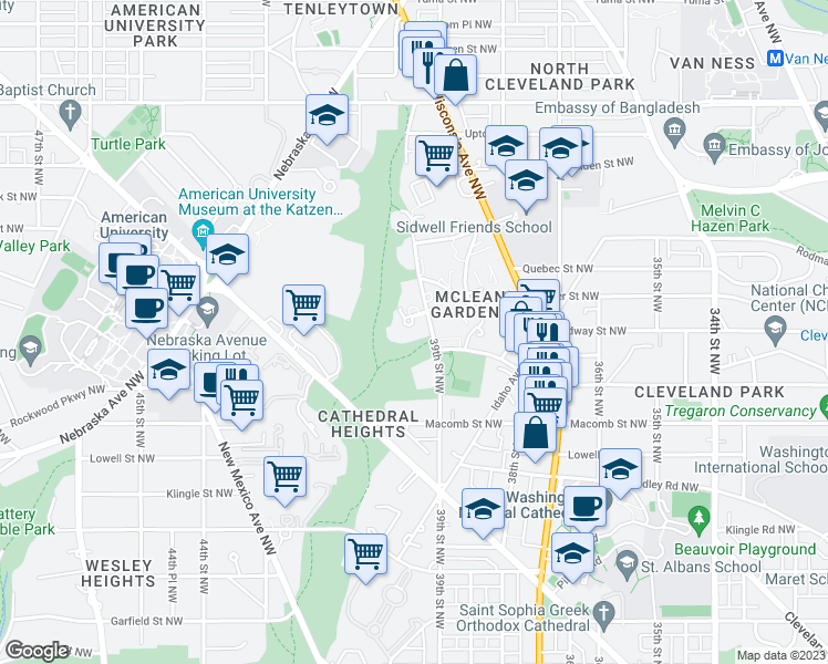map of restaurants, bars, coffee shops, grocery stores, and more near 3930 Langley Court Northwest in Washington