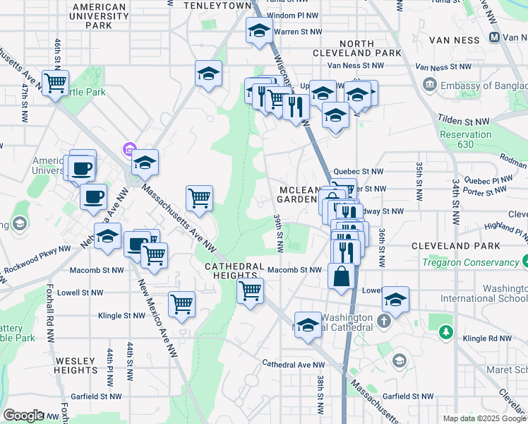 map of restaurants, bars, coffee shops, grocery stores, and more near 3930 Langley Court Northwest in Washington