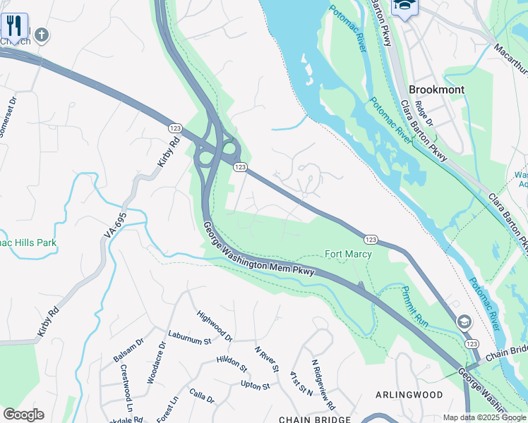 map of restaurants, bars, coffee shops, grocery stores, and more near 5813 Bent Twig Road in McLean