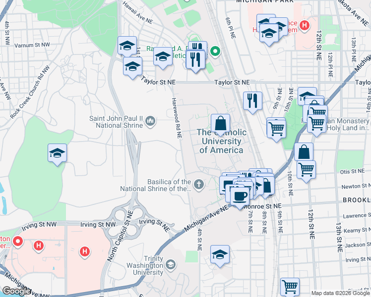map of restaurants, bars, coffee shops, grocery stores, and more near 101 Independence Avenue Southeast in Washington