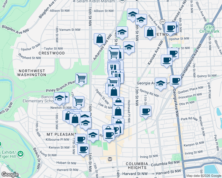 map of restaurants, bars, coffee shops, grocery stores, and more near 101 Independence Avenue Southeast in Washington