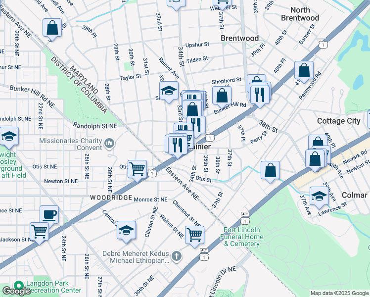 map of restaurants, bars, coffee shops, grocery stores, and more near 101 Independence Avenue Southeast in Washington