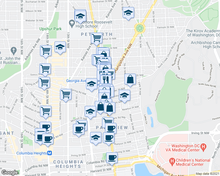 map of restaurants, bars, coffee shops, grocery stores, and more near 101 Independence Avenue Southeast in Washington