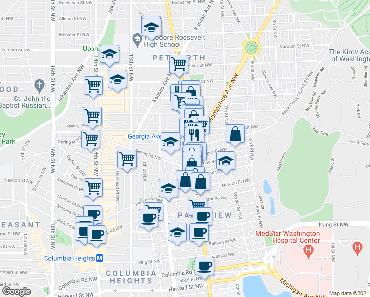 map of restaurants, bars, coffee shops, grocery stores, and more near 101 Independence Avenue Southeast in Washington