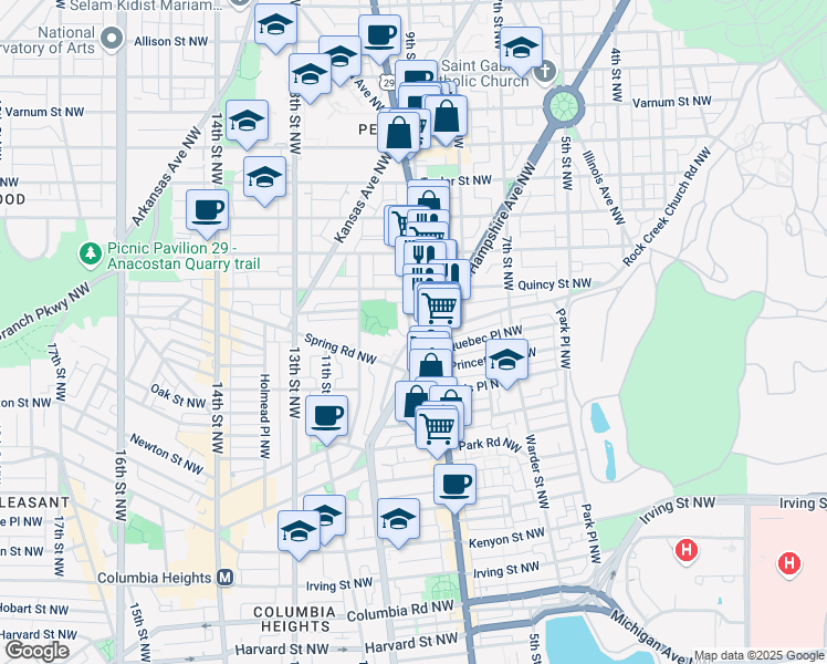map of restaurants, bars, coffee shops, grocery stores, and more near 3701 9th Street Northwest in Washington