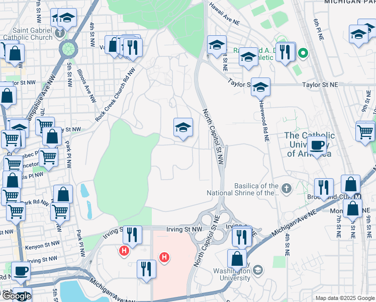 map of restaurants, bars, coffee shops, grocery stores, and more near 3700 N Capitol St NW in Washington