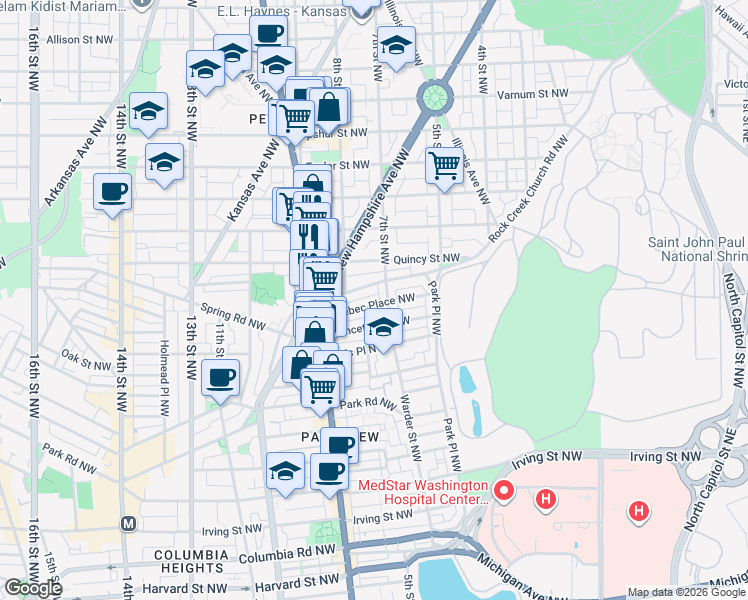 map of restaurants, bars, coffee shops, grocery stores, and more near 101 Independence Avenue Southeast in Washington