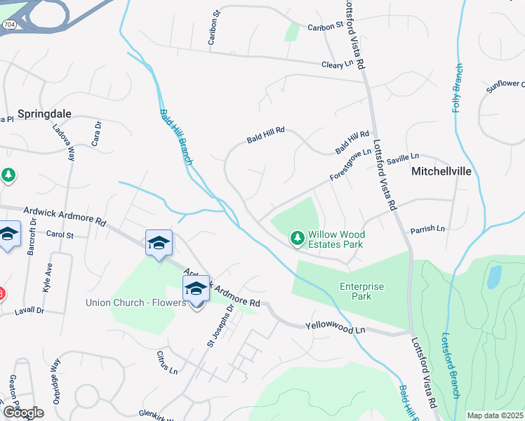 map of restaurants, bars, coffee shops, grocery stores, and more near 10102 Forestgrove Lane in Bowie