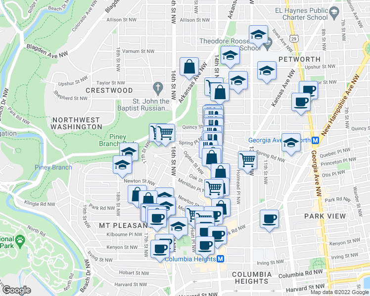 map of restaurants, bars, coffee shops, grocery stores, and more near 101 Independence Avenue Southeast in Washington