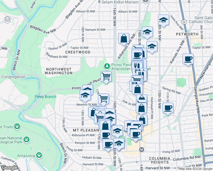 map of restaurants, bars, coffee shops, grocery stores, and more near 101 Independence Avenue Southeast in Washington