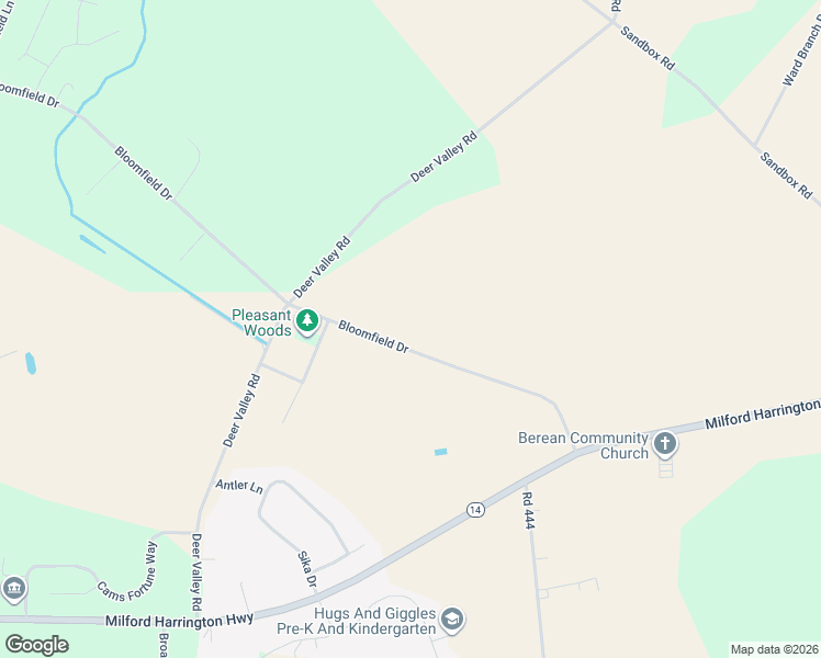 map of restaurants, bars, coffee shops, grocery stores, and more near 1615 Bloomfield Drive in Harrington