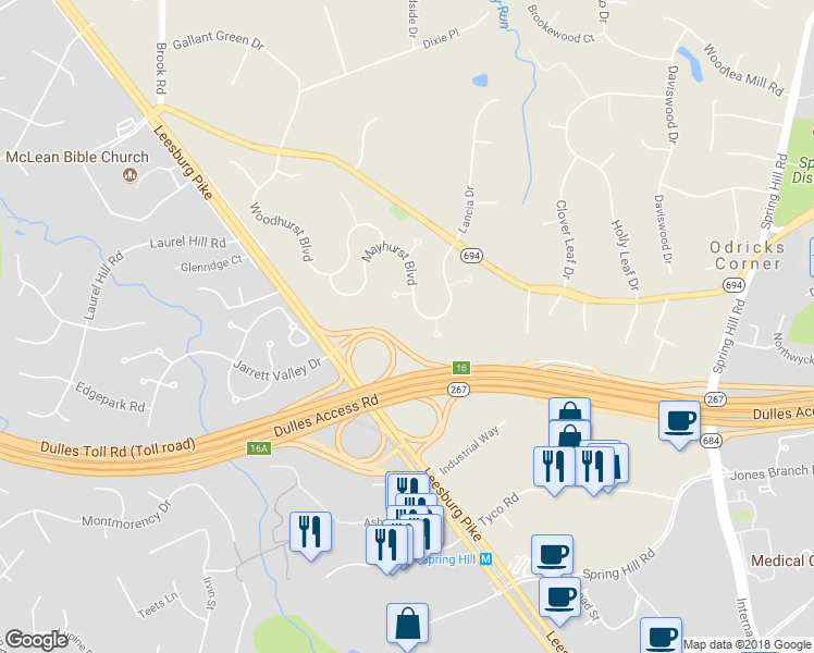 map of restaurants, bars, coffee shops, grocery stores, and more near 1431 Mayhurst Boulevard in McLean