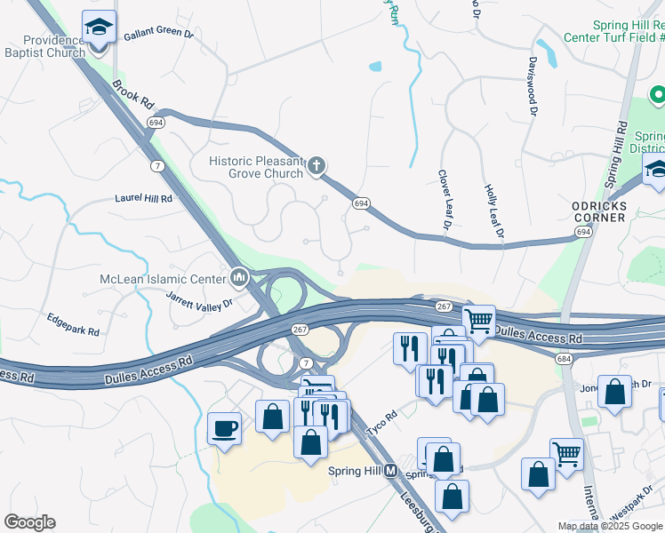 map of restaurants, bars, coffee shops, grocery stores, and more near 1427 Mayhurst Boulevard in McLean