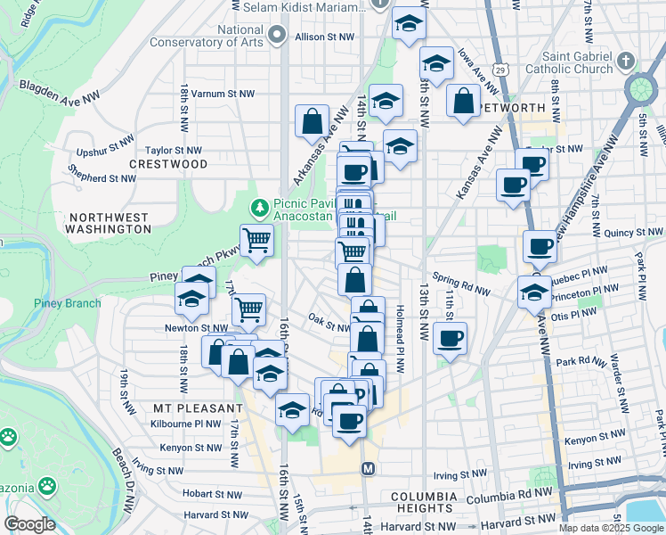 map of restaurants, bars, coffee shops, grocery stores, and more near 1430 Perry Place Northwest in Washington