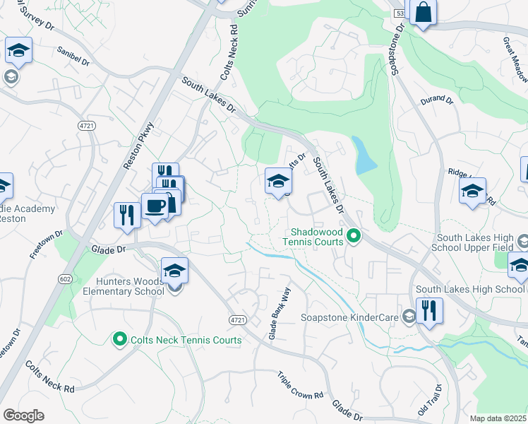 map of restaurants, bars, coffee shops, grocery stores, and more near 11959 Barrel Cooper Court in Reston