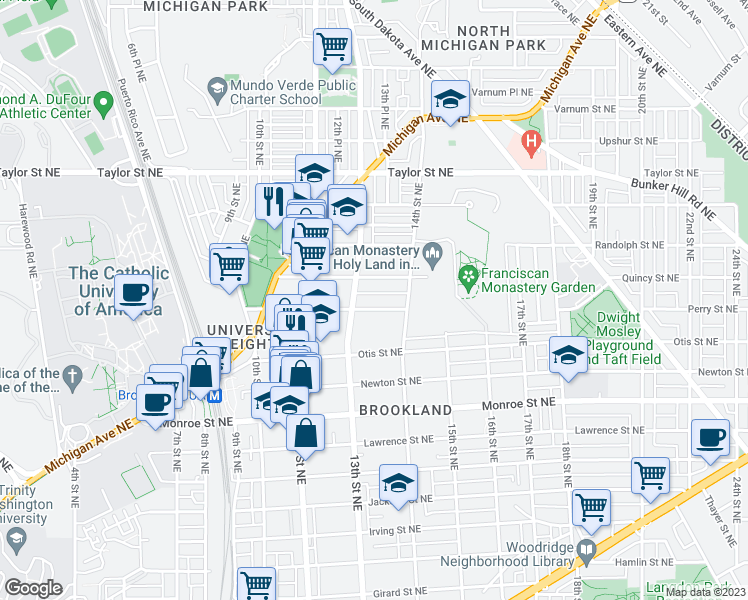 map of restaurants, bars, coffee shops, grocery stores, and more near 101 Independence Avenue Southeast in Washington