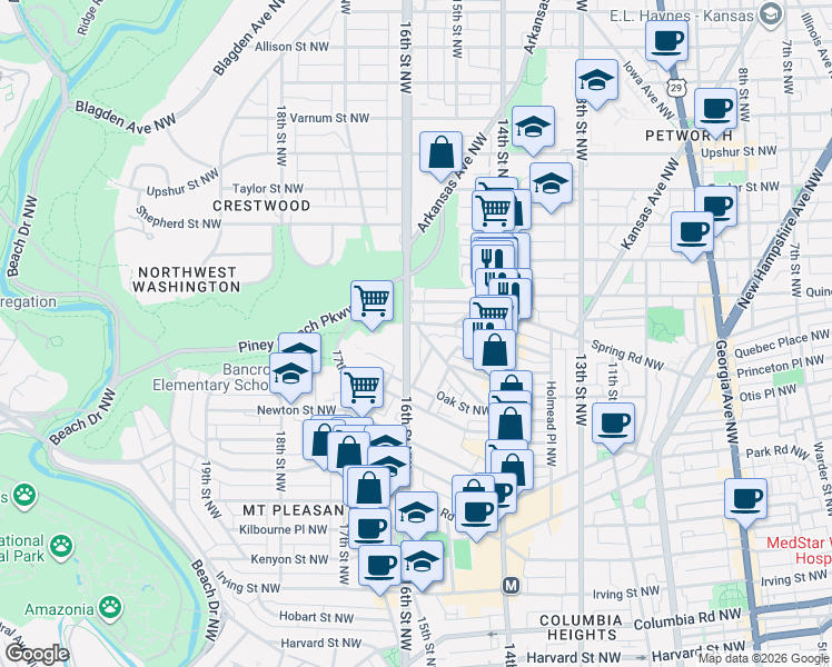 map of restaurants, bars, coffee shops, grocery stores, and more near 101 Independence Avenue Southeast in Washington