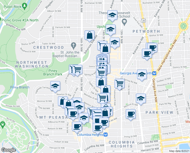 map of restaurants, bars, coffee shops, grocery stores, and more near 101 Independence Avenue Southeast in Washington