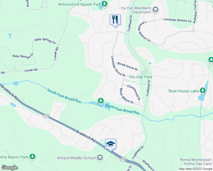 map of restaurants, bars, coffee shops, grocery stores, and more near 24596 Wateroak Place in Aldie
