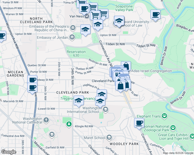 map of restaurants, bars, coffee shops, grocery stores, and more near 101 Independence Avenue Southeast in Washington