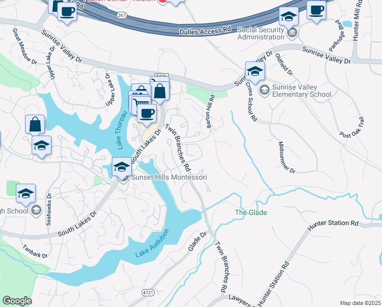 map of restaurants, bars, coffee shops, grocery stores, and more near 1991 Solaridge Court in Reston