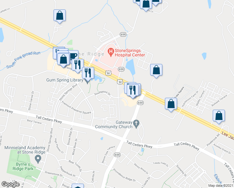 map of restaurants, bars, coffee shops, grocery stores, and more near 24648 Jackalope Terrace in Aldie