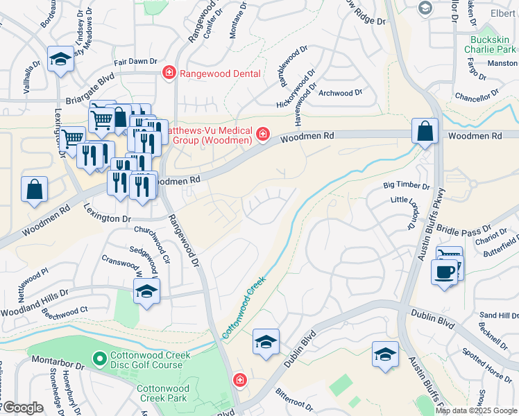 map of restaurants, bars, coffee shops, grocery stores, and more near 7248 Berrybrook Lane in Colorado Springs