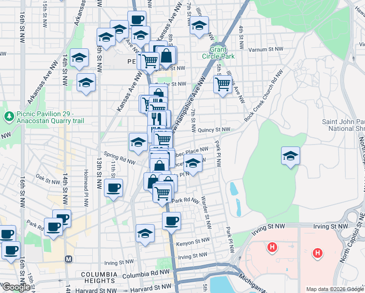 map of restaurants, bars, coffee shops, grocery stores, and more near 101 Independence Avenue Southeast in Washington