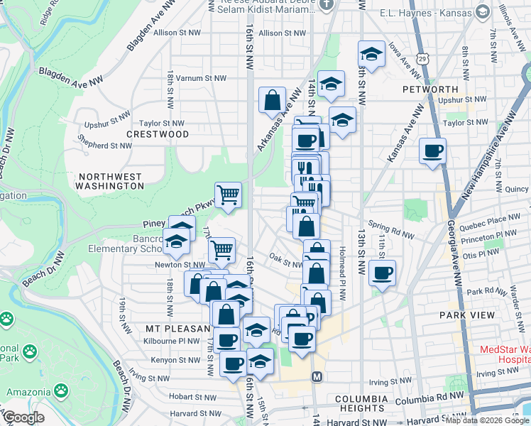 map of restaurants, bars, coffee shops, grocery stores, and more near 101 Independence Avenue Southeast in Washington
