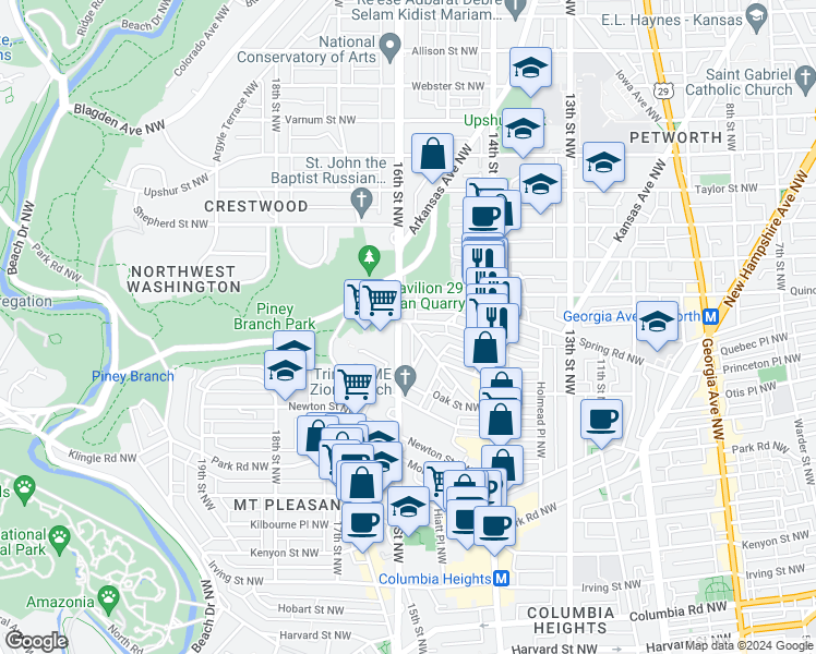 map of restaurants, bars, coffee shops, grocery stores, and more near 101 Independence Avenue Southeast in Washington
