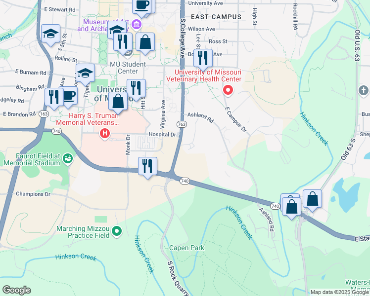 map of restaurants, bars, coffee shops, grocery stores, and more near 1035 Southpark Drive in Columbia
