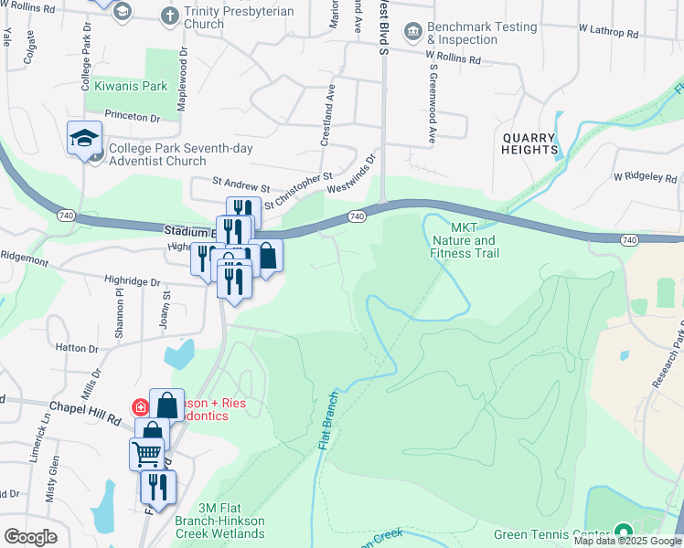 map of restaurants, bars, coffee shops, grocery stores, and more near 1208 White Oak Lane in Columbia