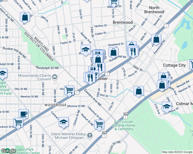 map of restaurants, bars, coffee shops, grocery stores, and more near 101 Independence Avenue Southeast in Washington