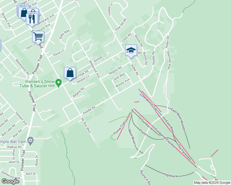 map of restaurants, bars, coffee shops, grocery stores, and more near 3783 Saddle Road in South Lake Tahoe