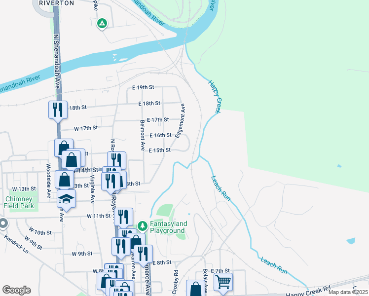 map of restaurants, bars, coffee shops, grocery stores, and more near 10 Crestview Drive in Front Royal