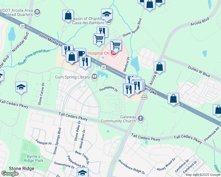 map of restaurants, bars, coffee shops, grocery stores, and more near 42215 Shorecrest Terrace in Aldie