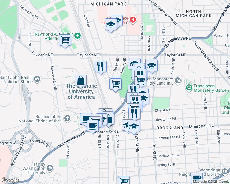 map of restaurants, bars, coffee shops, grocery stores, and more near in Washington